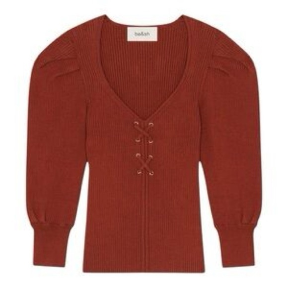 ba&sh Rust Orange V-Neck Sweater with Lace-Up Detail size Small - Picture 1 of 5